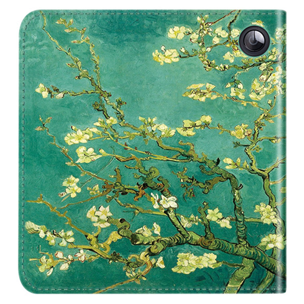 For Kobo Libra 2 N418 Kickstand Case Pattern Printing PU Leather E-Reader Cover - Plum Blossom