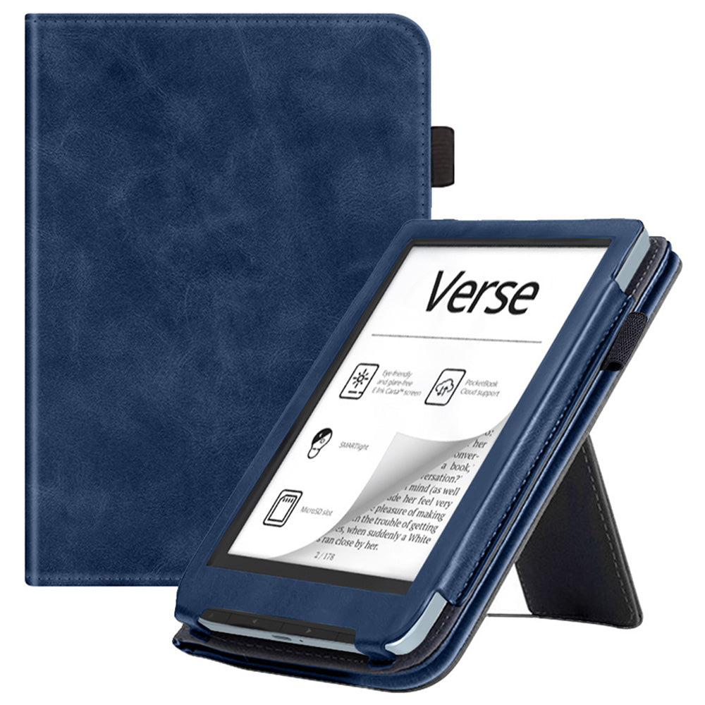 For PocketBook Verse PB629 E-Reader Case Kickstand PU Leather Tablet Cover with Auto Wake / Sleep - Blue