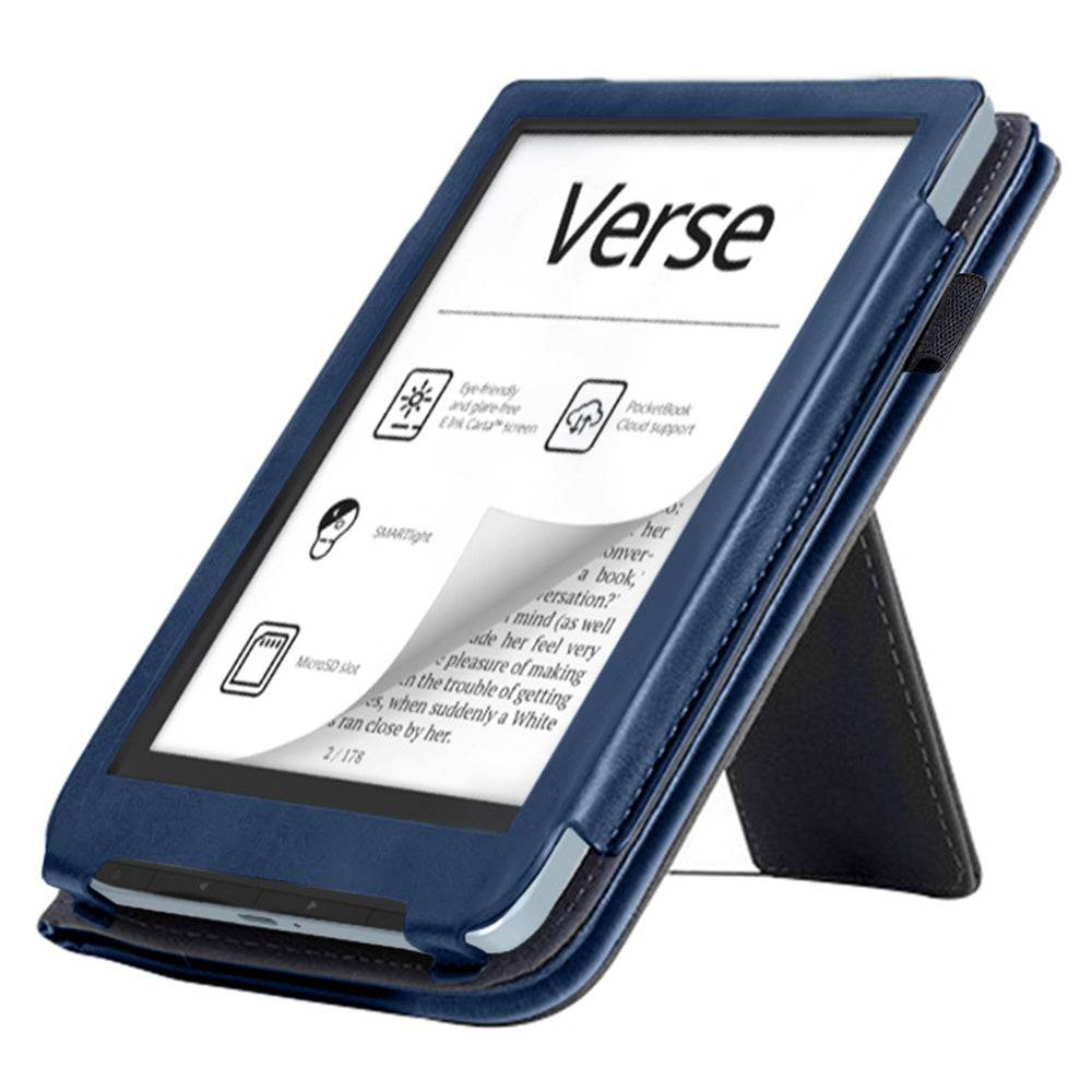For PocketBook Verse PB629 E-Reader Case Kickstand PU Leather Tablet Cover with Auto Wake / Sleep - Blue