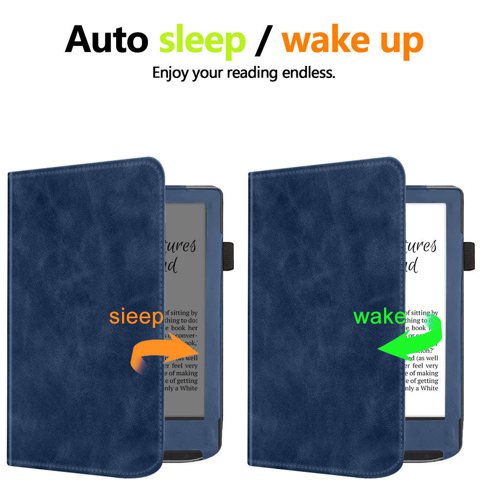 For PocketBook Verse PB629 E-Reader Case Kickstand PU Leather Tablet Cover with Auto Wake / Sleep - Blue