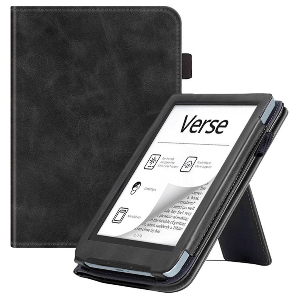 For PocketBook Verse PB629 E-Reader Case Kickstand PU Leather Tablet Cover with Auto Wake / Sleep - Black