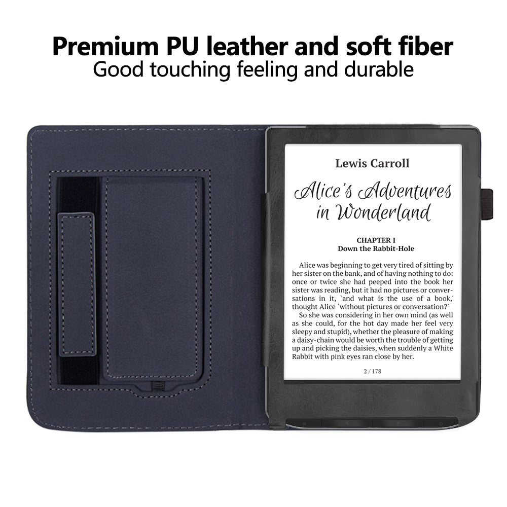 For PocketBook Verse PB629 E-Reader Case Kickstand PU Leather Tablet Cover with Auto Wake / Sleep - Black