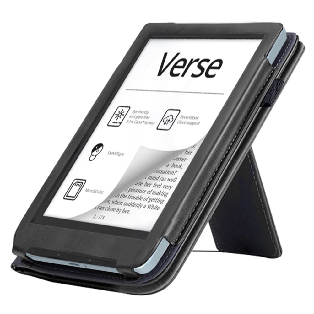 For PocketBook Verse PB629 E-Reader Case Kickstand PU Leather Tablet Cover with Auto Wake / Sleep - Black