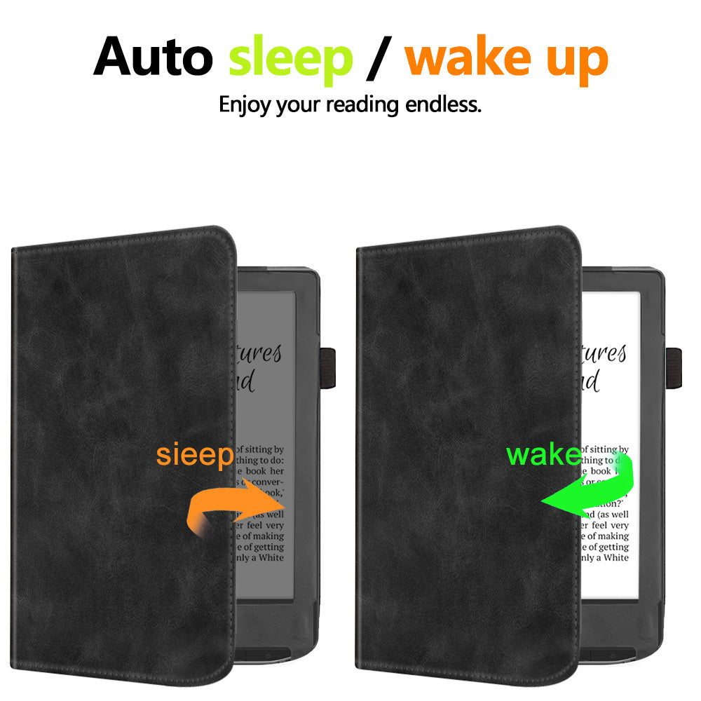 For PocketBook Verse PB629 E-Reader Case Kickstand PU Leather Tablet Cover with Auto Wake / Sleep - Black