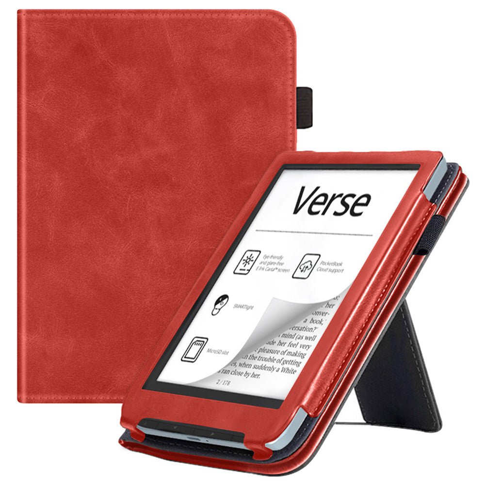 For PocketBook Verse PB629 E-Reader Case Kickstand PU Leather Tablet Cover with Auto Wake / Sleep - Red