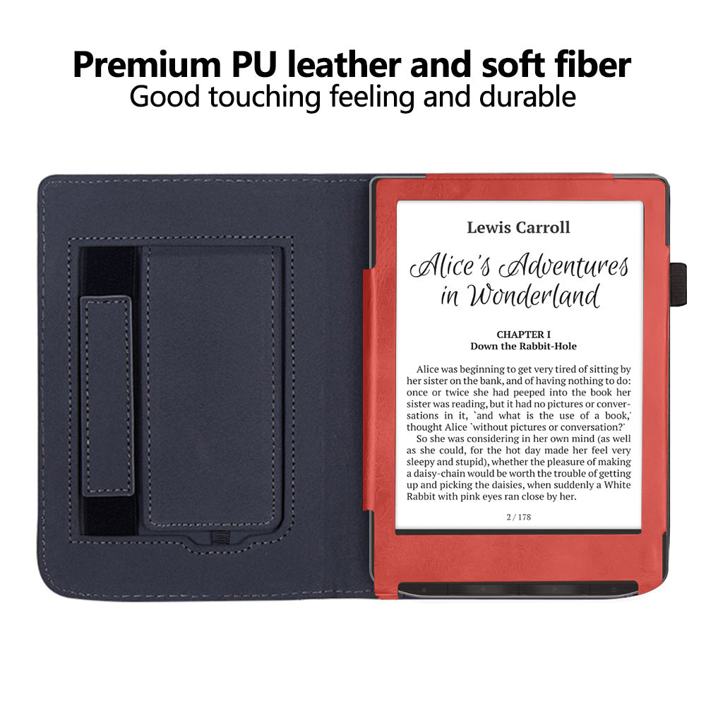 For PocketBook Verse PB629 E-Reader Case Kickstand PU Leather Tablet Cover with Auto Wake / Sleep - Red