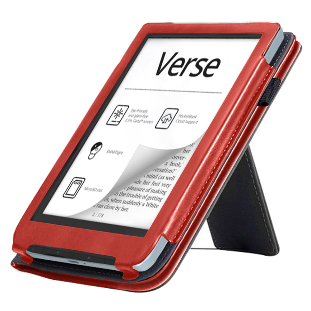 For PocketBook Verse PB629 E-Reader Case Kickstand PU Leather Tablet Cover with Auto Wake / Sleep - Red