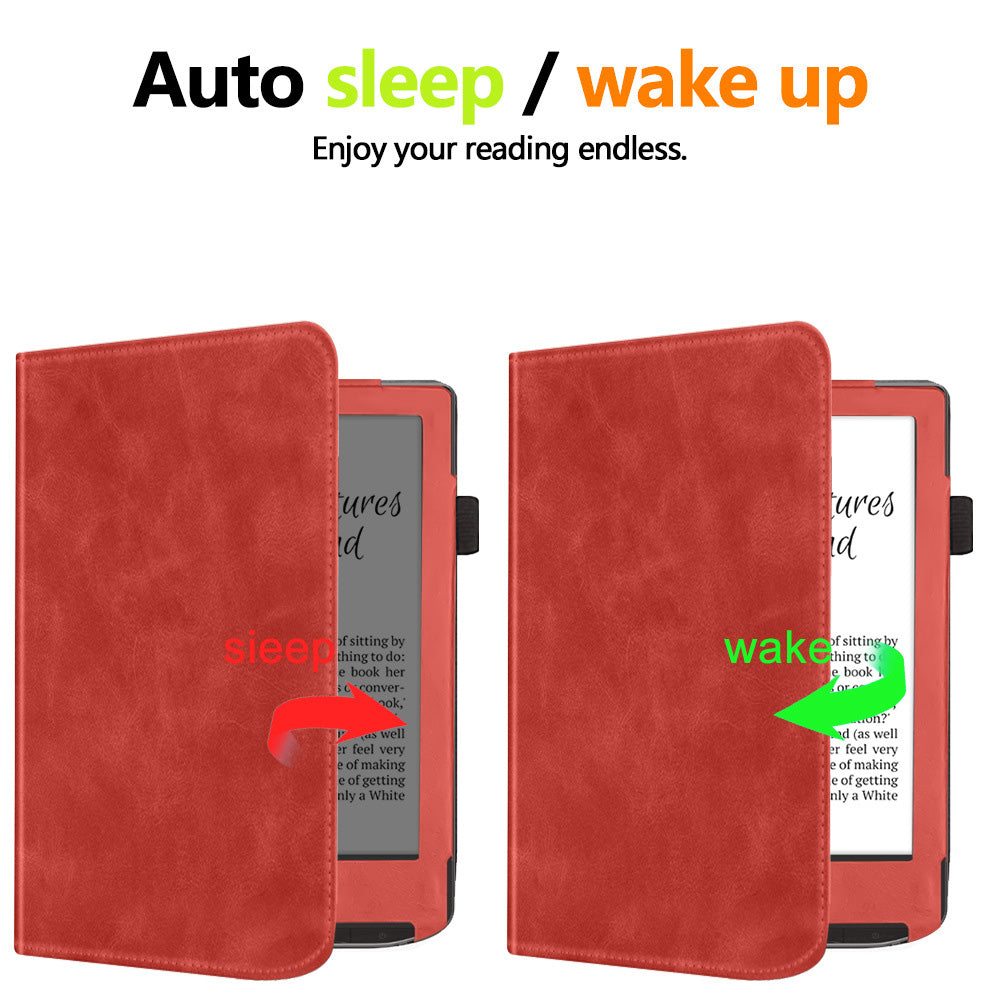 For PocketBook Verse PB629 E-Reader Case Kickstand PU Leather Tablet Cover with Auto Wake / Sleep - Red