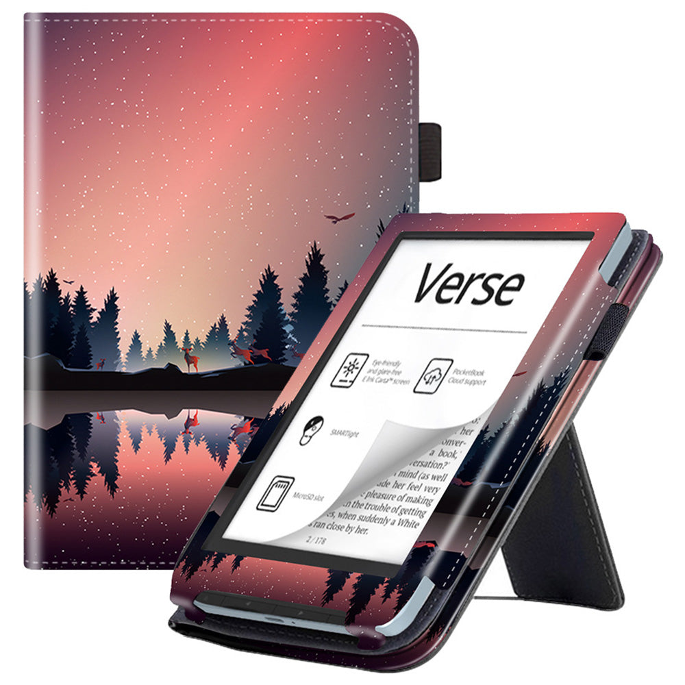 For PocketBook Verse PB629 E-Reader Case Kickstand PU Leather Flip Cover Support Auto Wake / Sleep - Night