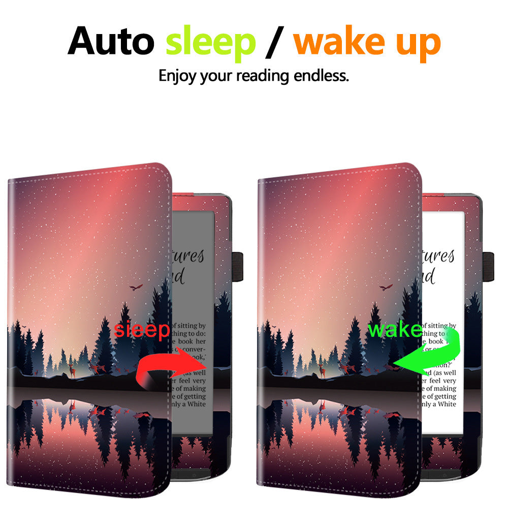 For PocketBook Verse PB629 E-Reader Case Kickstand PU Leather Flip Cover Support Auto Wake / Sleep - Night