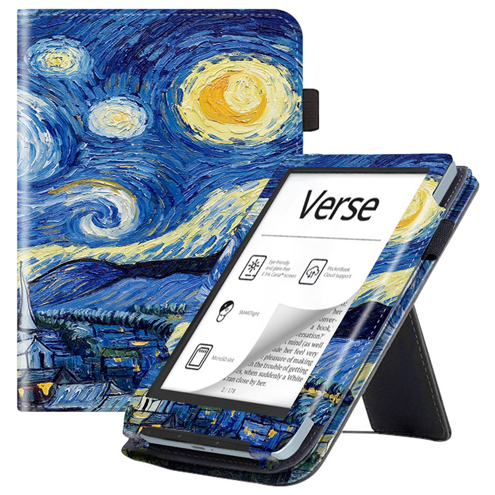 For PocketBook Verse PB629 E-Reader Case Kickstand PU Leather Flip Cover Support Auto Wake / Sleep - Starry Sky