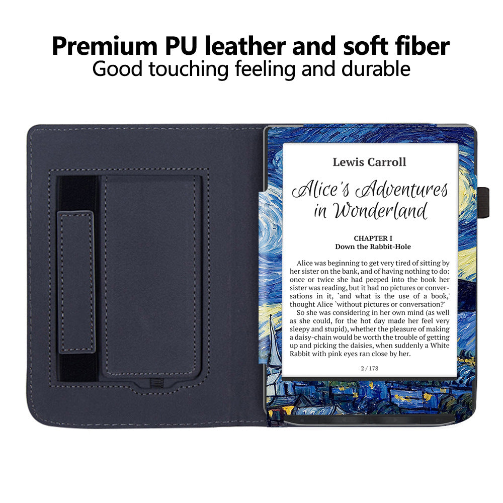 For PocketBook Verse PB629 E-Reader Case Kickstand PU Leather Flip Cover Support Auto Wake / Sleep - Starry Sky