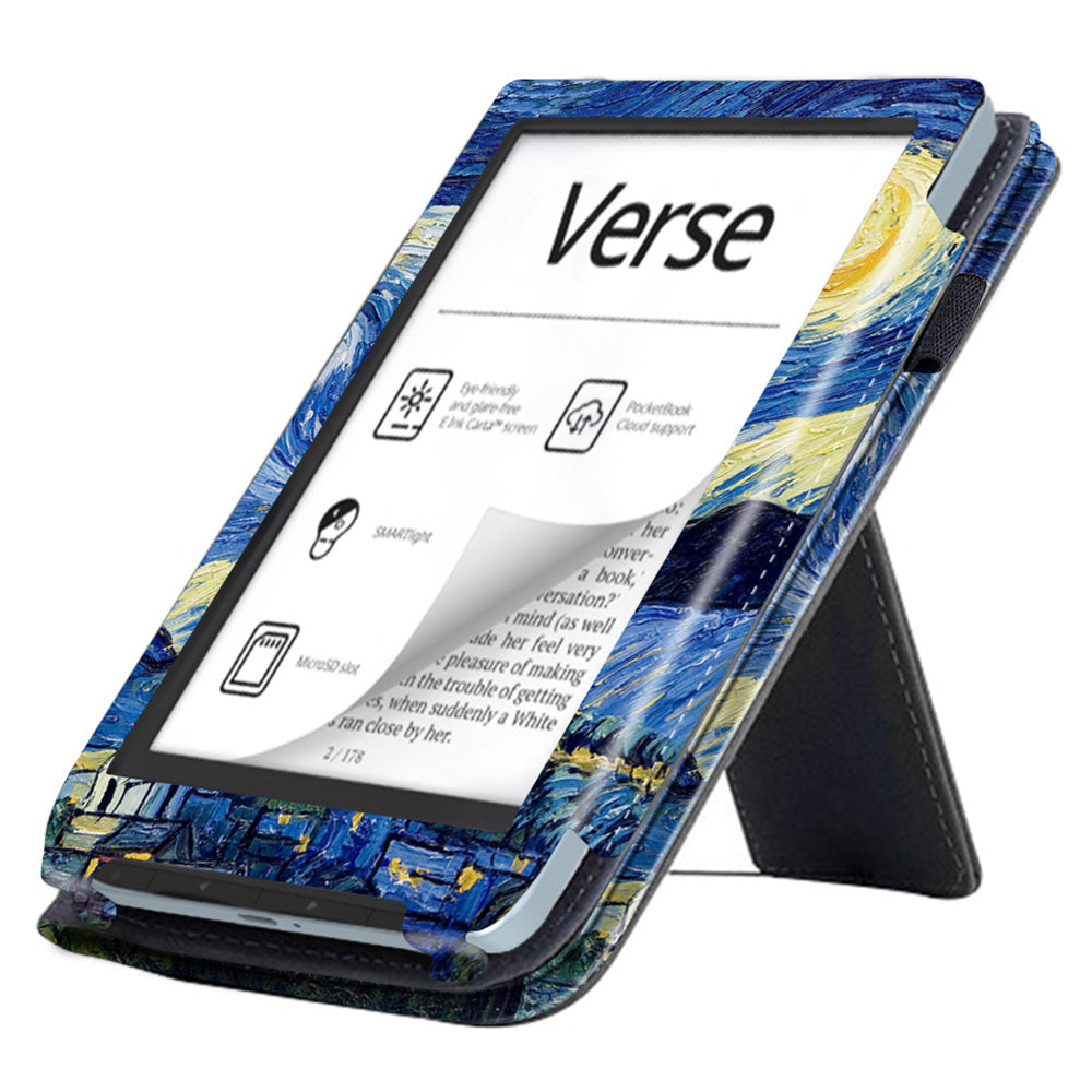 For PocketBook Verse PB629 E-Reader Case Kickstand PU Leather Flip Cover Support Auto Wake / Sleep - Starry Sky