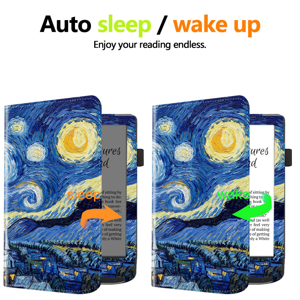 For PocketBook Verse PB629 E-Reader Case Kickstand PU Leather Flip Cover Support Auto Wake / Sleep - Starry Sky