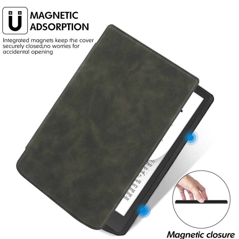 For PocketBook InkPad Color 2 / 3 PB743 Case Skin-Touch PU Leather E-Reader Cover with Auto Wake / Sleep - Grey