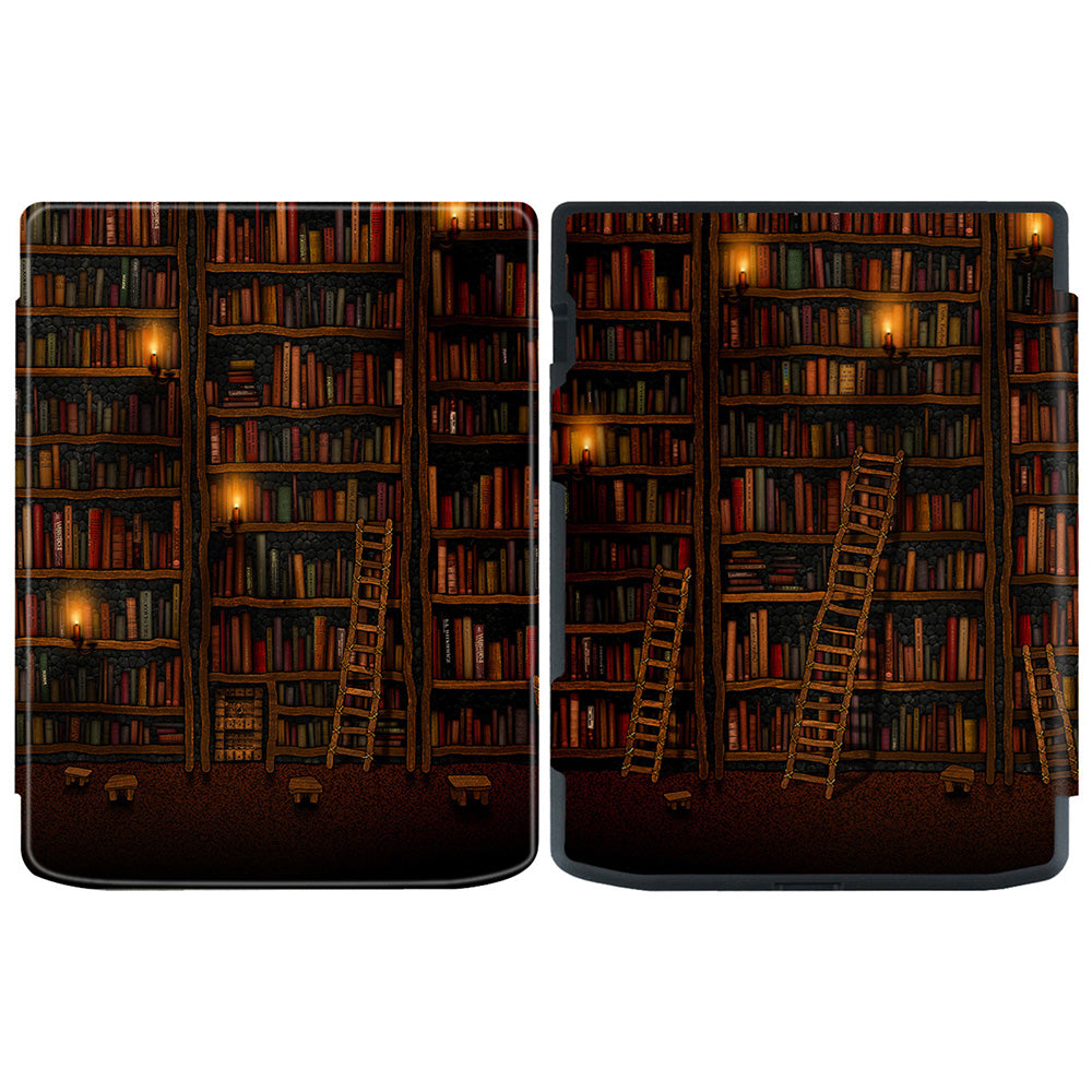 For PocketBook InkPad Color 2 / 3 PB743 E-Reader Case Pattern Printing PU Leather Flip Cover - Library