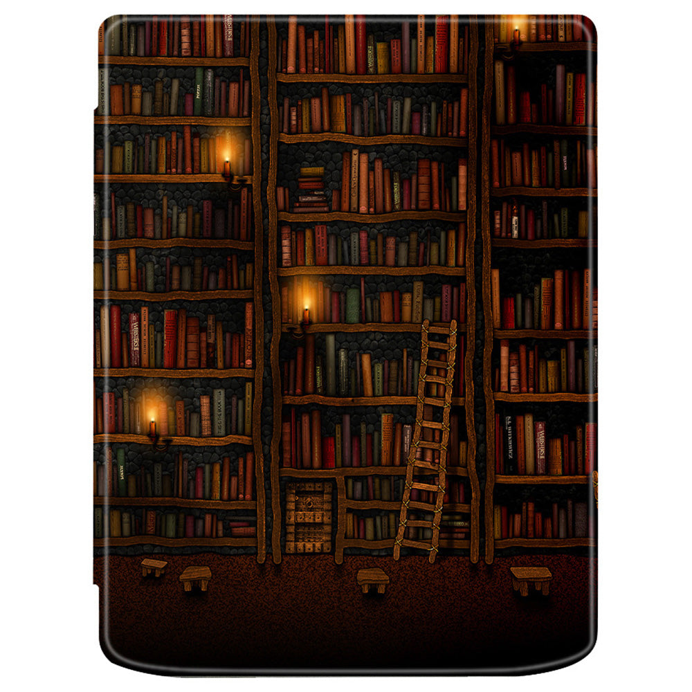 For PocketBook InkPad Color 2 / 3 PB743 E-Reader Case Pattern Printing PU Leather Flip Cover - Library