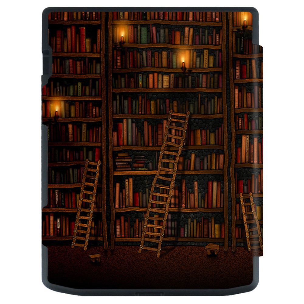 For PocketBook InkPad Color 2 / 3 PB743 E-Reader Case Pattern Printing PU Leather Flip Cover - Library