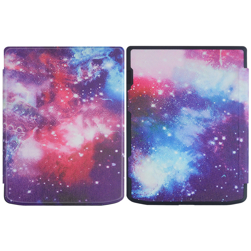 For PocketBook InkPad Color 2 / 3 PB743 E-Reader Case Pattern Printing PU Leather Flip Cover - Galaxy