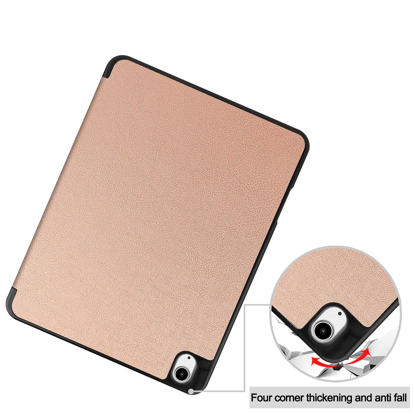 For iPad Air 13 (2024) Leather Case Tri-fold Stand Tablet Cover with Pen Slot - Rose Gold