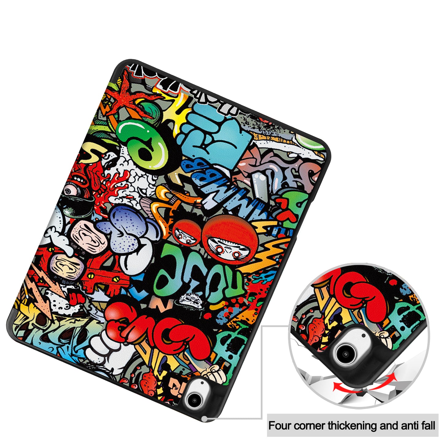 For iPad Air 13 (2024) Case Pattern Printing Tri-fold Stand Leather Cover with Pen Slot - Graffiti