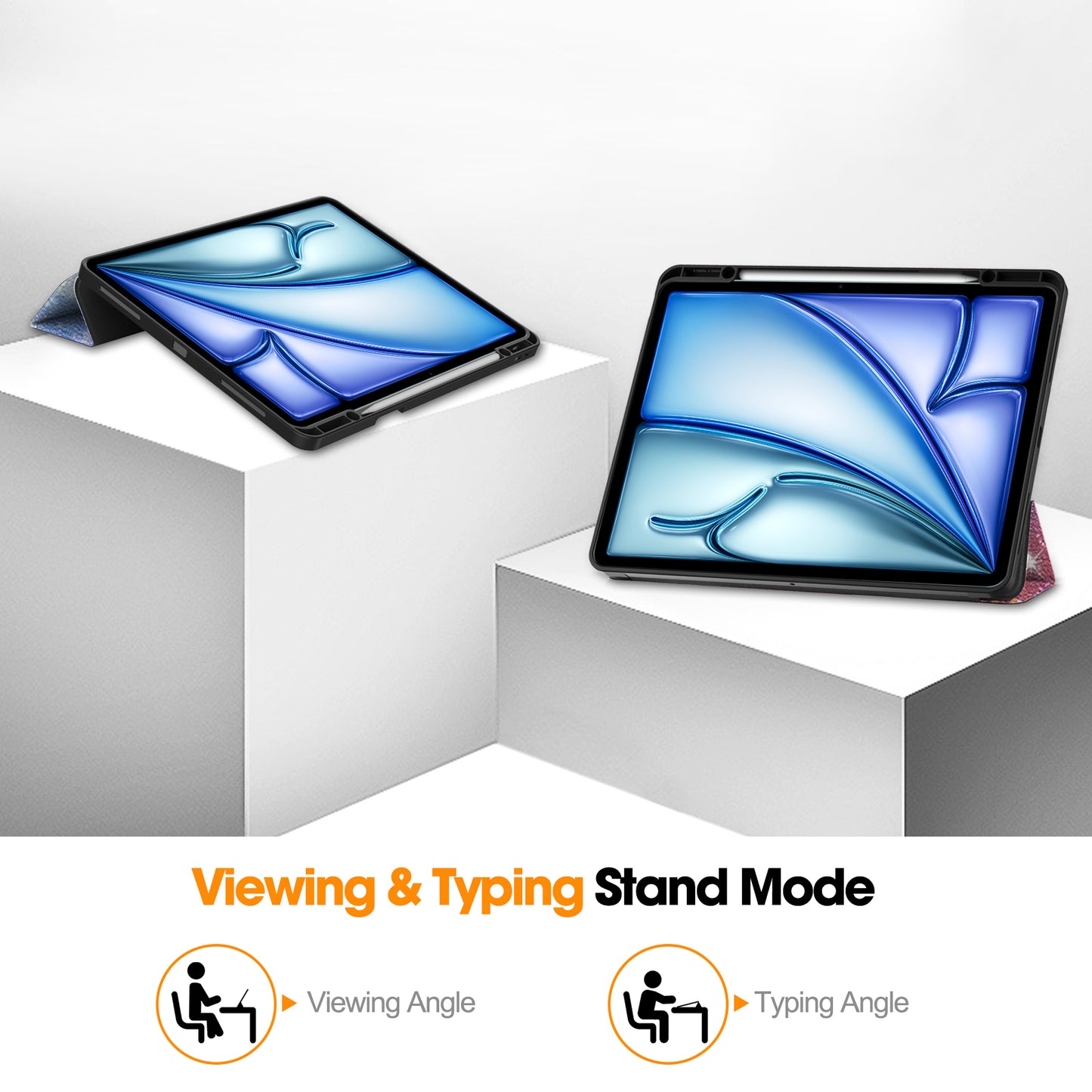 For iPad Air 13 (2024) Case Pattern Printing Tri-fold Stand Leather Cover with Pen Slot - Galaxy