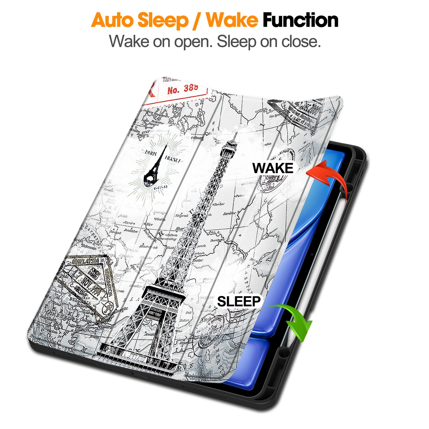 For iPad Air 13 (2024) Case Pattern Printing Tri-fold Stand Leather Cover with Pen Slot - Vintage Tower