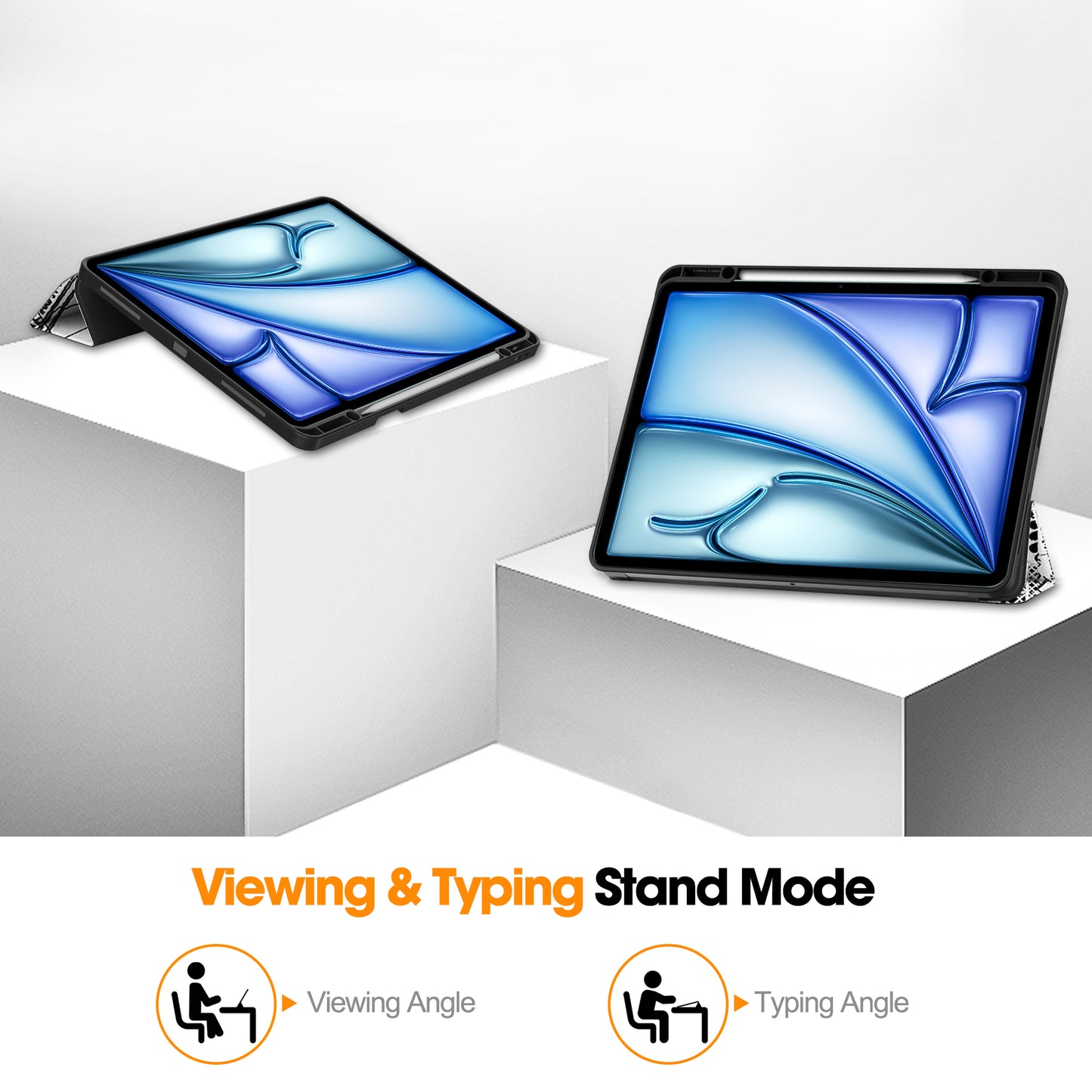 For iPad Air 13 (2024) Case Pattern Printing Tri-fold Stand Leather Cover with Pen Slot - Vintage Tower