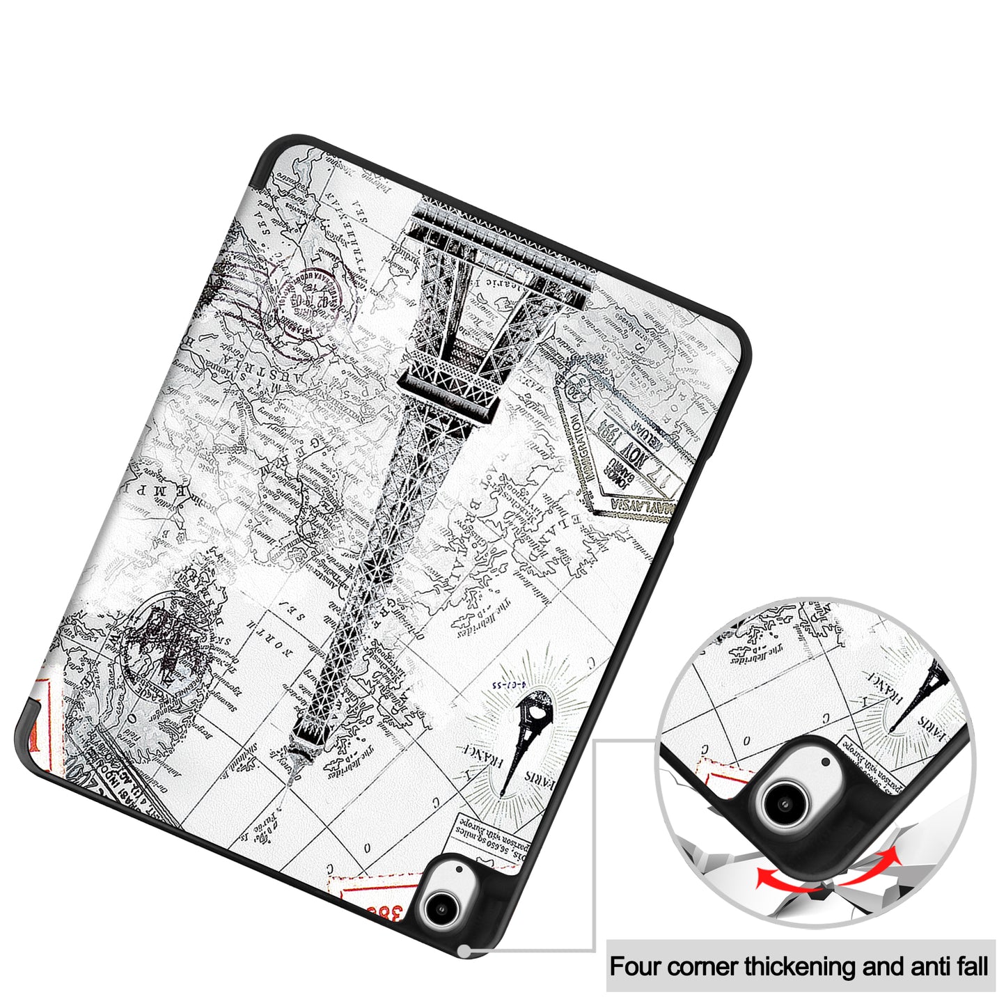 For iPad Air 13 (2024) Case Pattern Printing Tri-fold Stand Leather Cover with Pen Slot - Vintage Tower