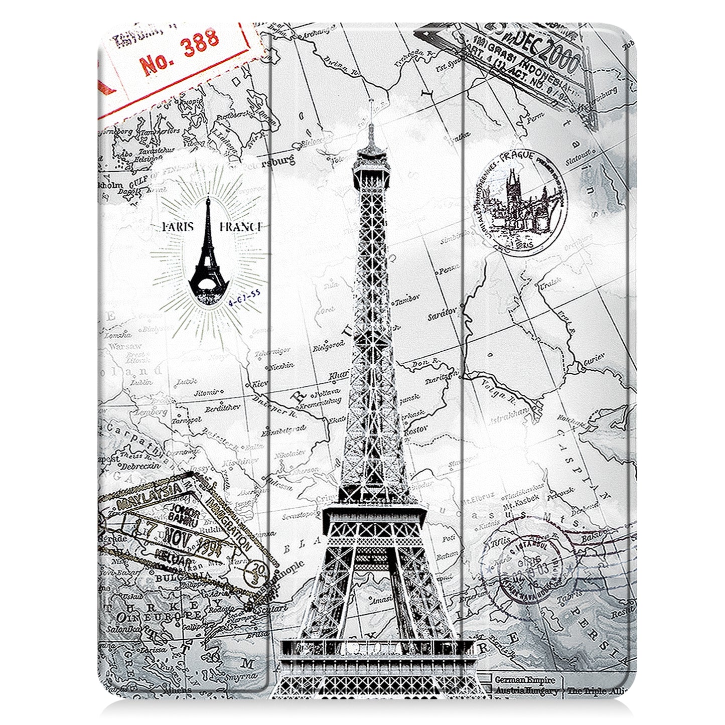 For iPad Air 13 (2024) Case Pattern Printing Tri-fold Stand Leather Cover with Pen Slot - Vintage Tower