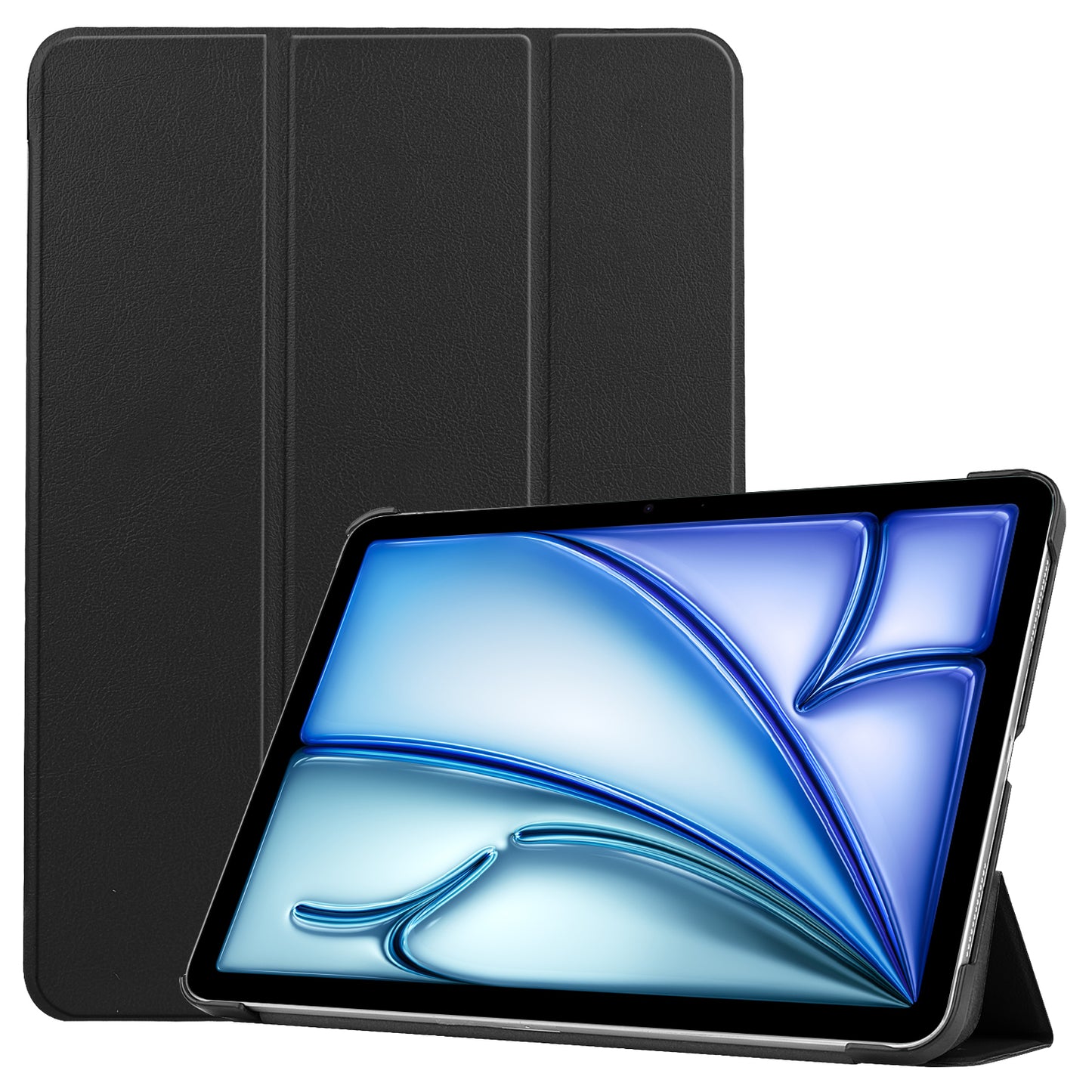 For iPad Air 13 (2024) Case Auto Wake / Sleep Tri-fold Stand Leather Tablet Cover - Black