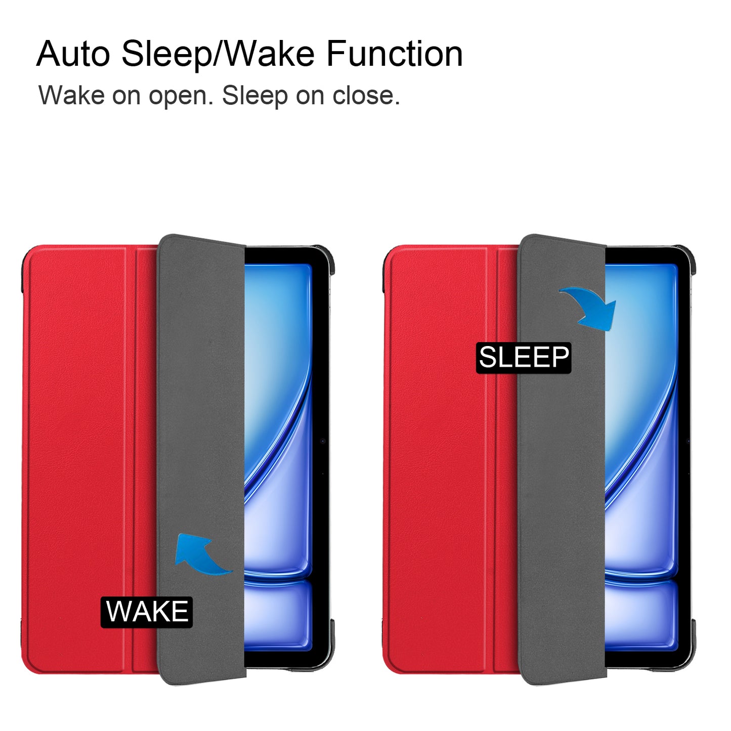 For iPad Air 13 (2024) Case Auto Wake / Sleep Tri-fold Stand Leather Tablet Cover - Red