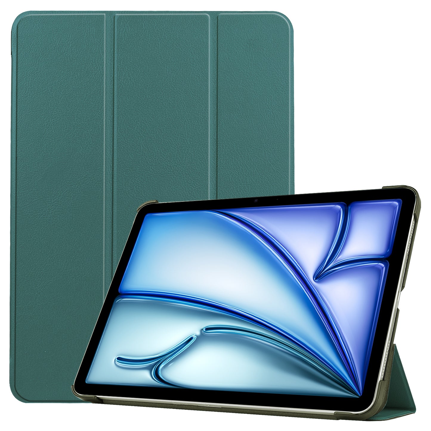 For iPad Air 13 (2024) Case Auto Wake / Sleep Tri-fold Stand Leather Tablet Cover - Blackish Green