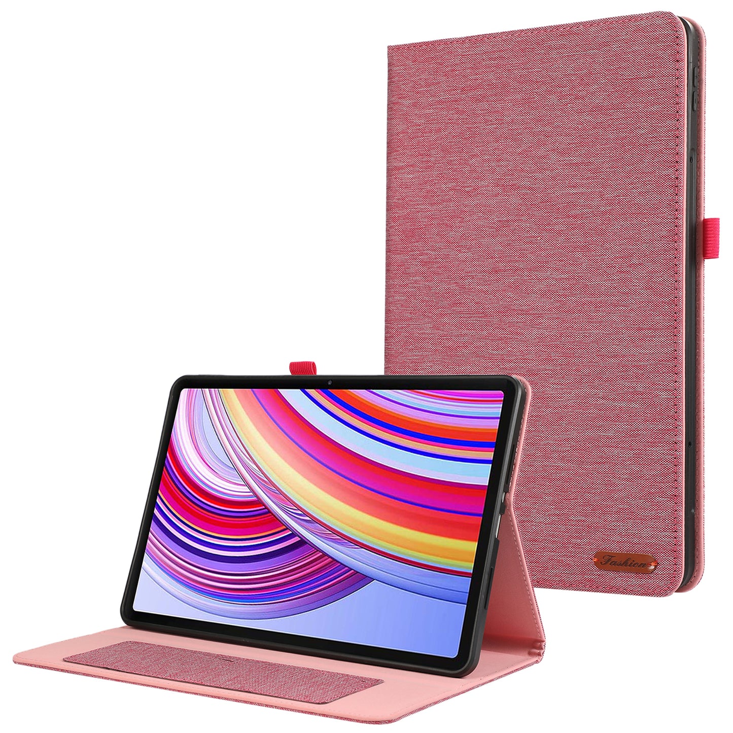 For Xiaomi Redmi Pad Pro Card Holder Cloth Texture Leather Case Tablet Stand Cover - Pink