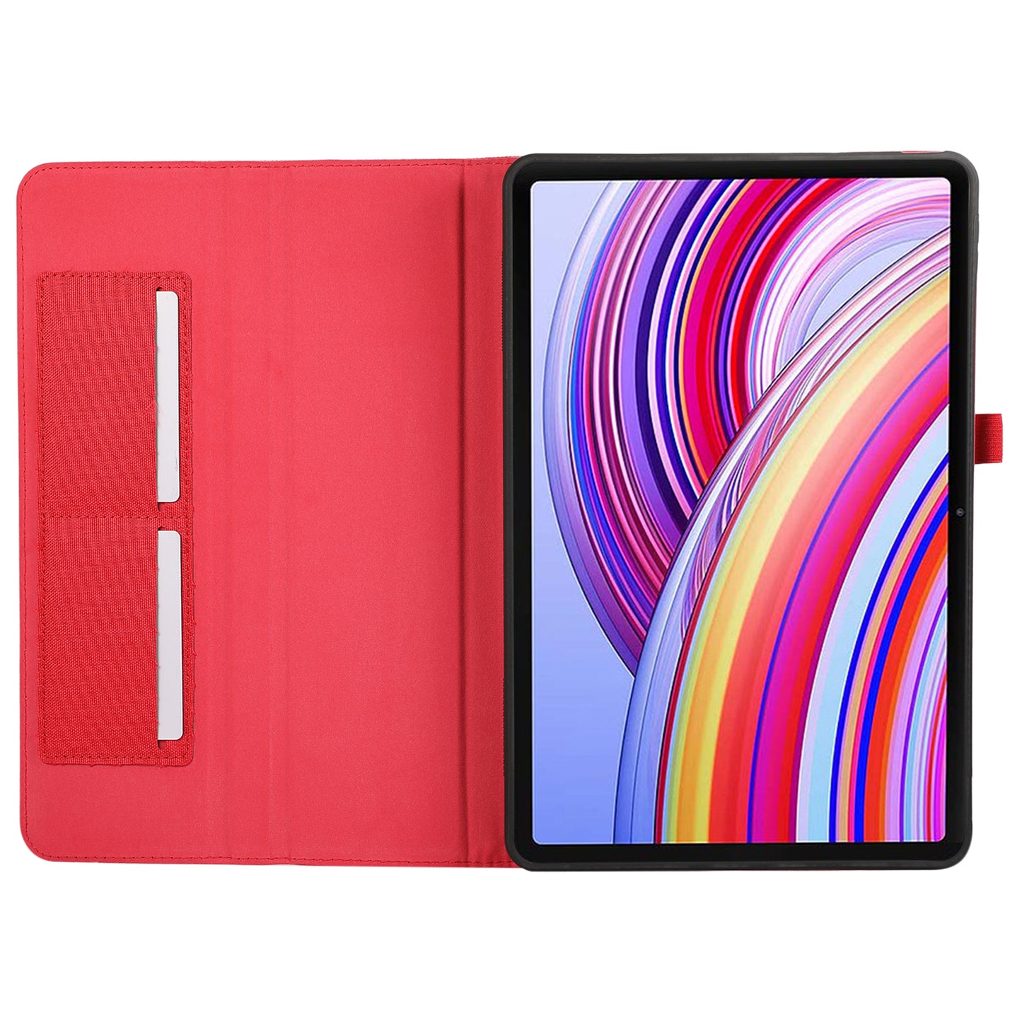 For Xiaomi Redmi Pad Pro Card Holder Cloth Texture Leather Case Tablet Stand Cover - Red