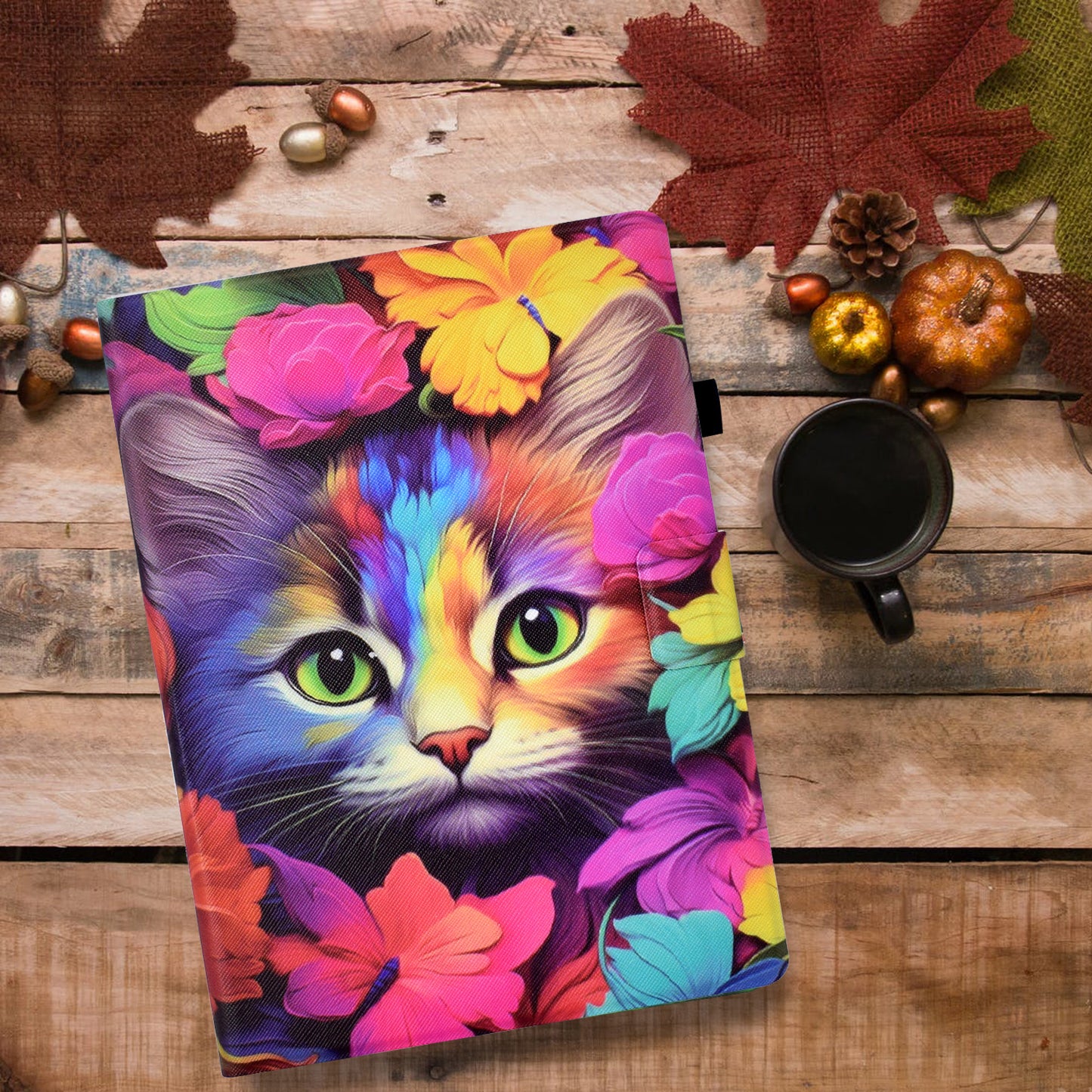 For Samsung Galaxy Tab A7 10.4 (2020) T500 / T505 Case Pattern Auto Wake / Sleep Tablet Cover with Card Holder - Rose Cat