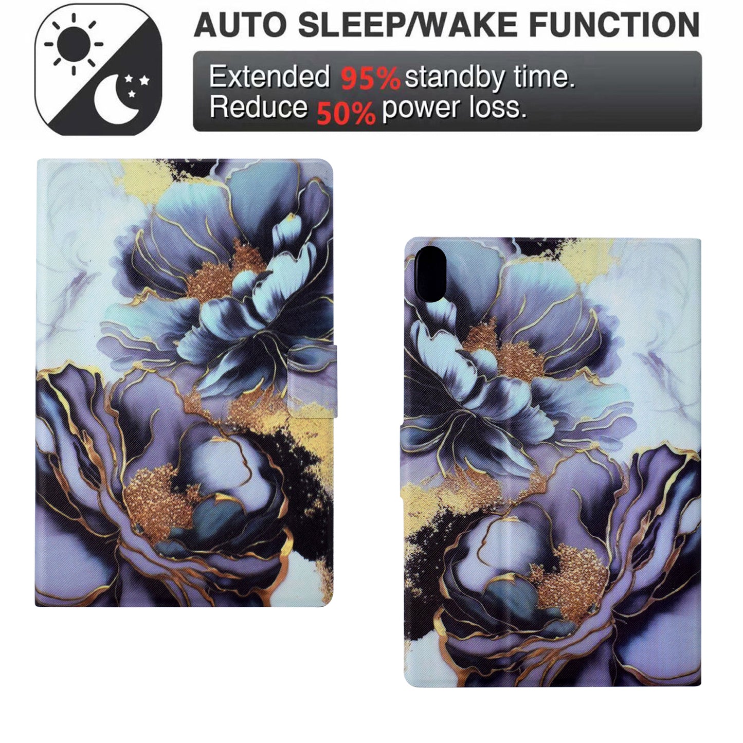 For iPad 10.9 (2022) Case with Card Slots Pattern Printed Bump Proof Leather Tablet Cover - Peony Flower