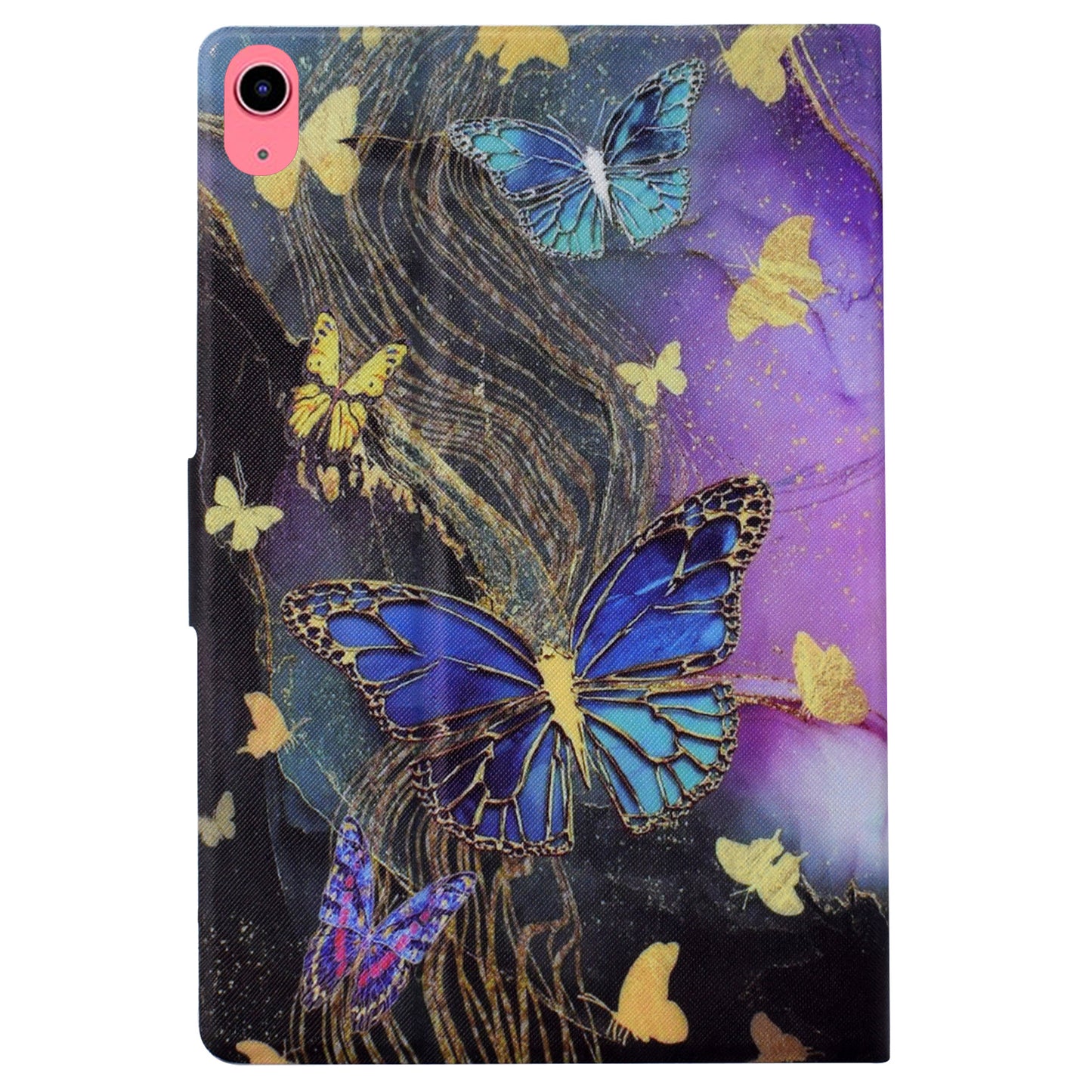 For iPad 10.9 (2022) Case with Card Slots Pattern Printed Bump Proof Leather Tablet Cover - Golden Butterflies