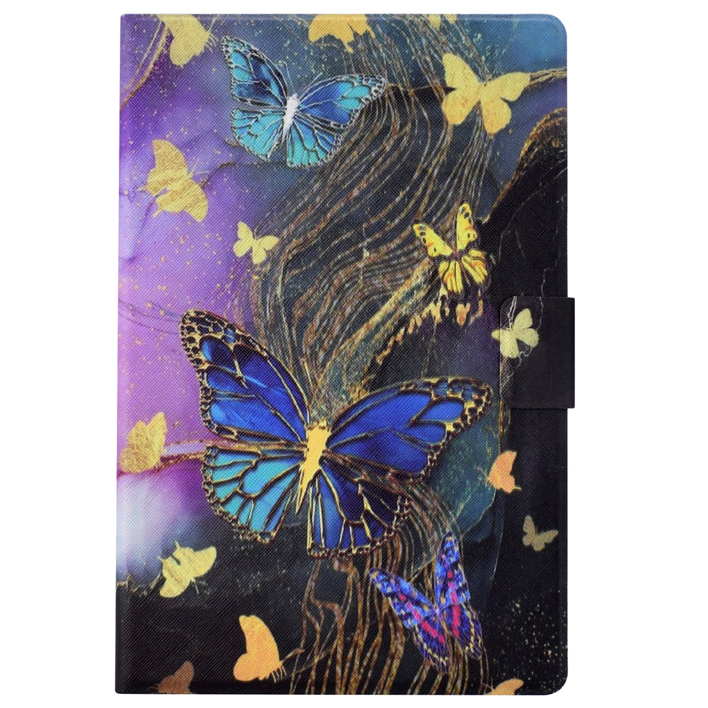 For Amazon Fire 7 (2022) PU Leather E-Reader Case Pattern Printing Stand Cover - Golden Butterflies
