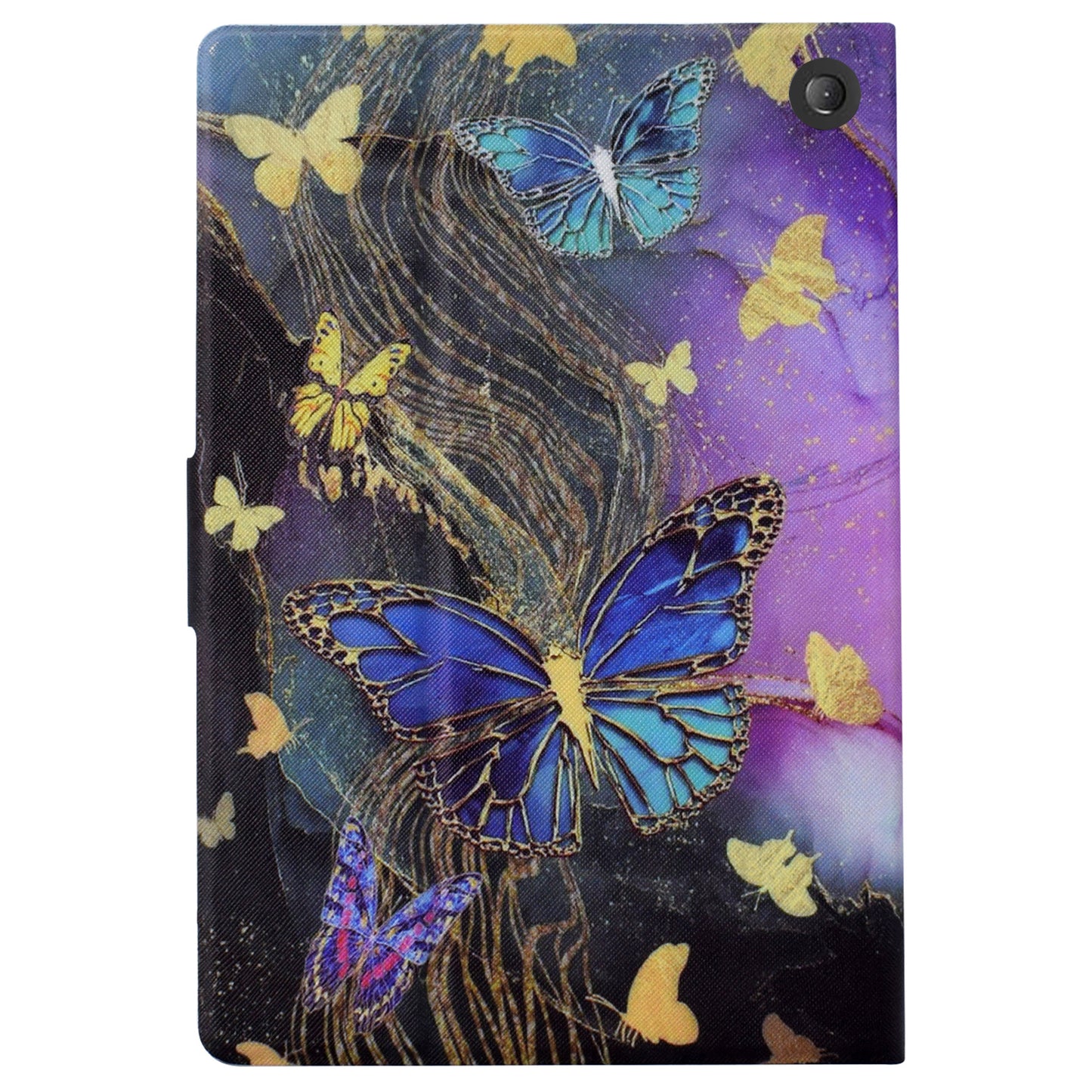 For Amazon Fire 7 (2022) PU Leather E-Reader Case Pattern Printing Stand Cover - Golden Butterflies