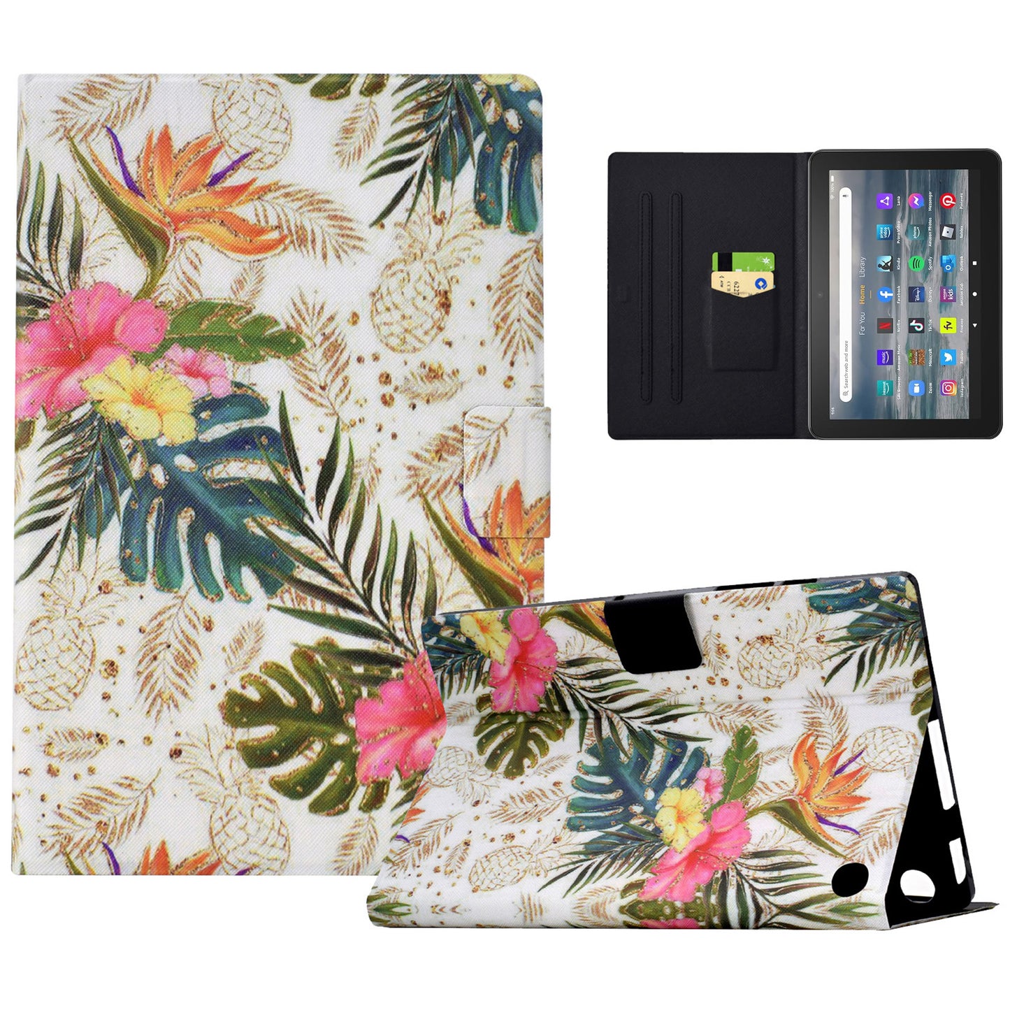 For Amazon Fire 7 (2022) PU Leather E-Reader Case Pattern Printing Stand Cover - Golden Pineapple