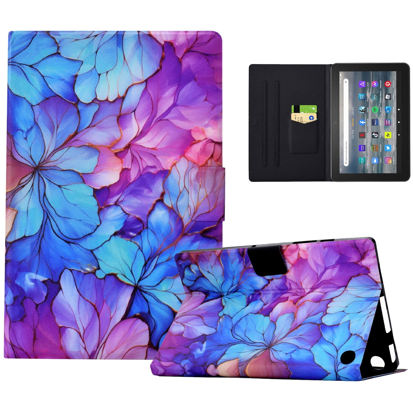 For Amazon Fire 7 (2022) PU Leather E-Reader Case Pattern Printing Stand Cover - Petal