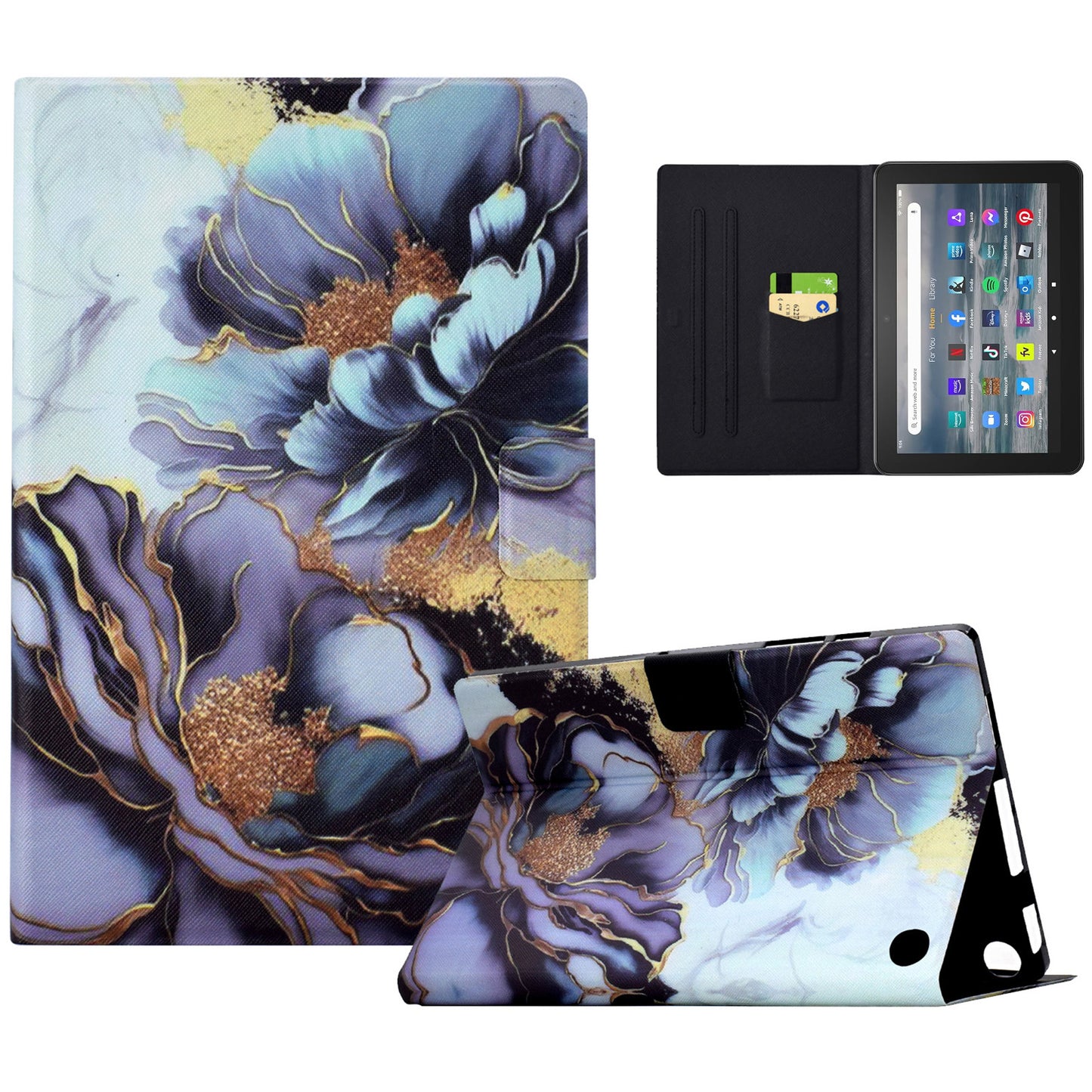 For Amazon Fire 7 (2022) PU Leather E-Reader Case Pattern Printing Stand Cover - Peony Flower