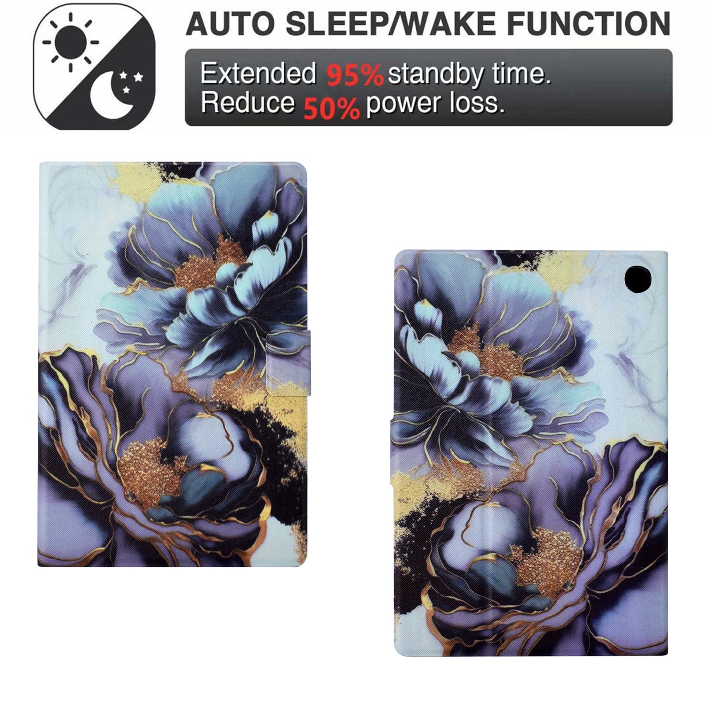 For Amazon Fire 7 (2022) PU Leather E-Reader Case Pattern Printing Stand Cover - Peony Flower