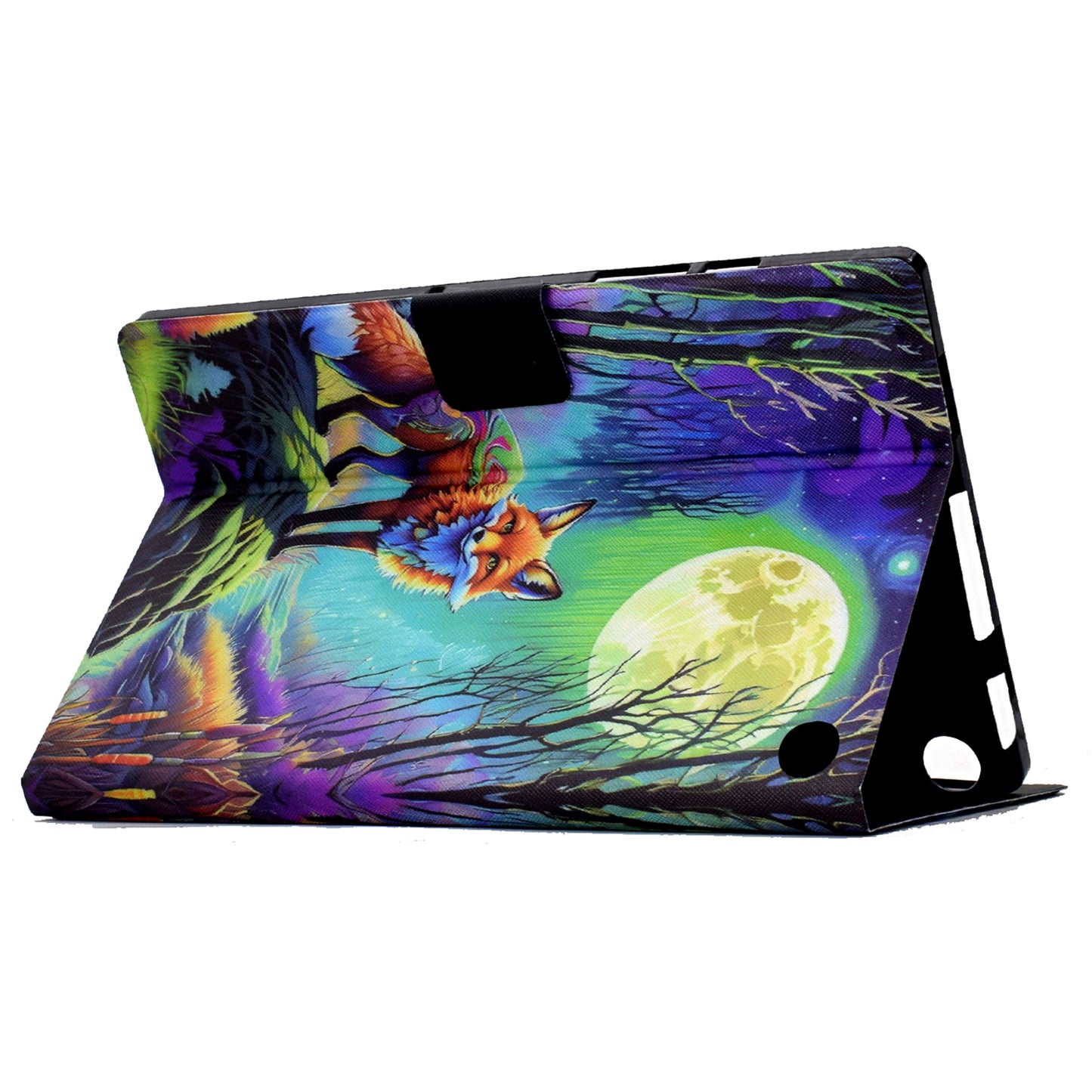 For Amazon Fire 7 (2022) PU Leather E-Reader Case Pattern Printing Stand Cover - Moonlight Fox