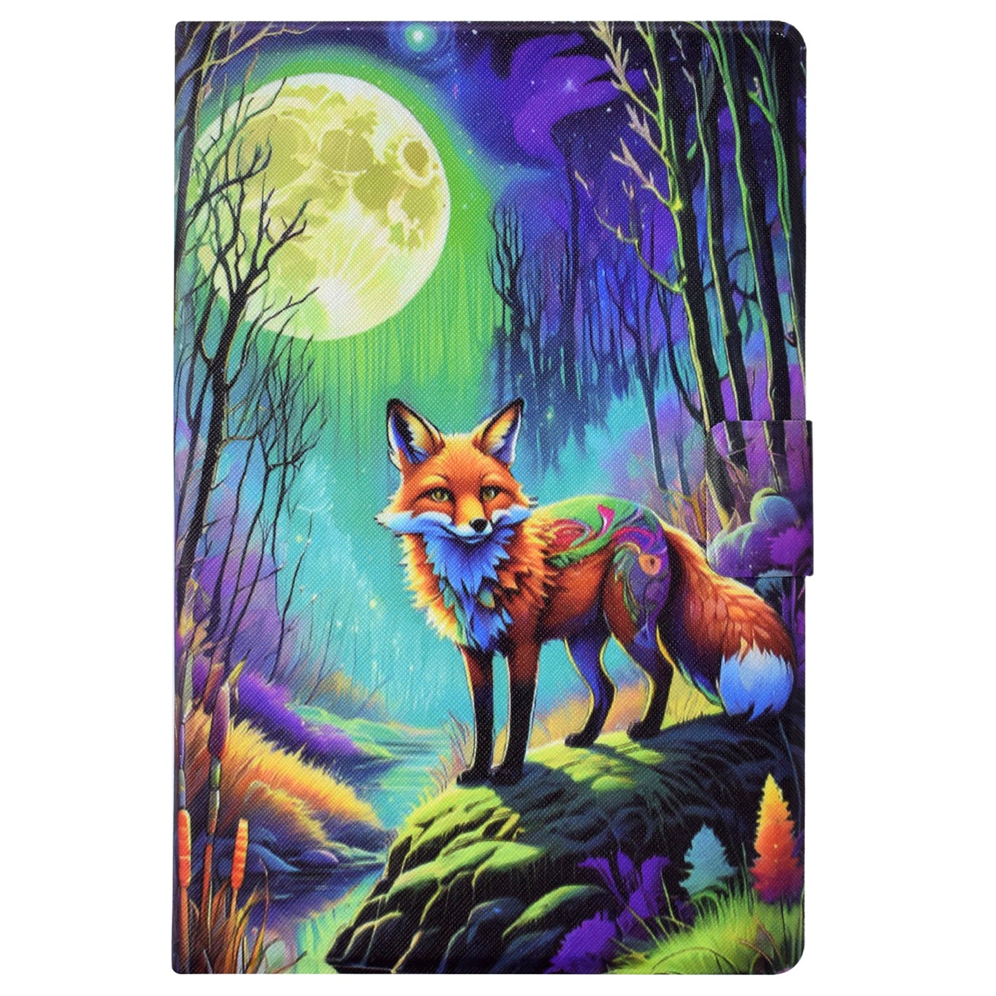 For Amazon Fire 7 (2022) PU Leather E-Reader Case Pattern Printing Stand Cover - Moonlight Fox