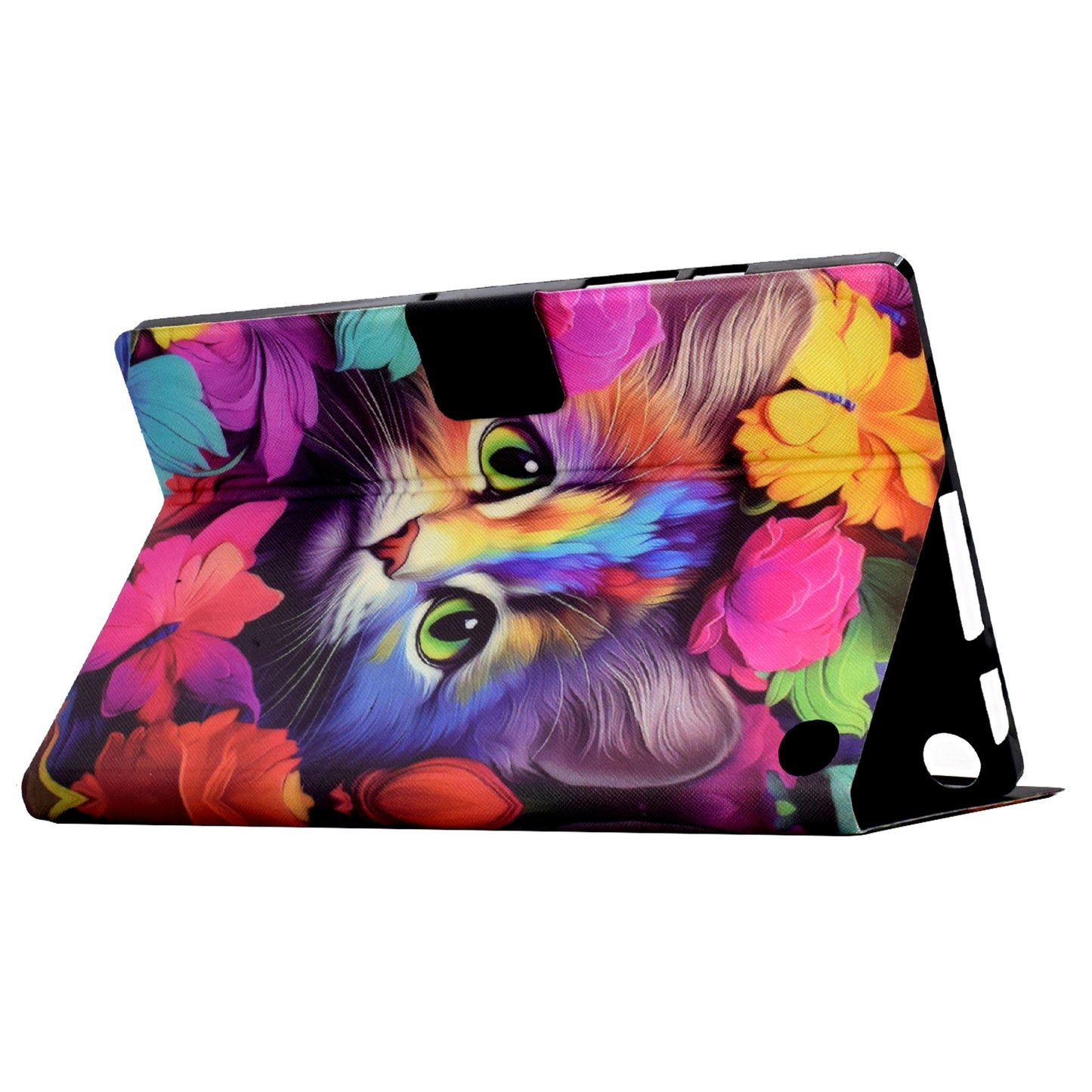 For Amazon Fire 7 (2022) PU Leather E-Reader Case Pattern Printing Stand Cover - Rose Cat