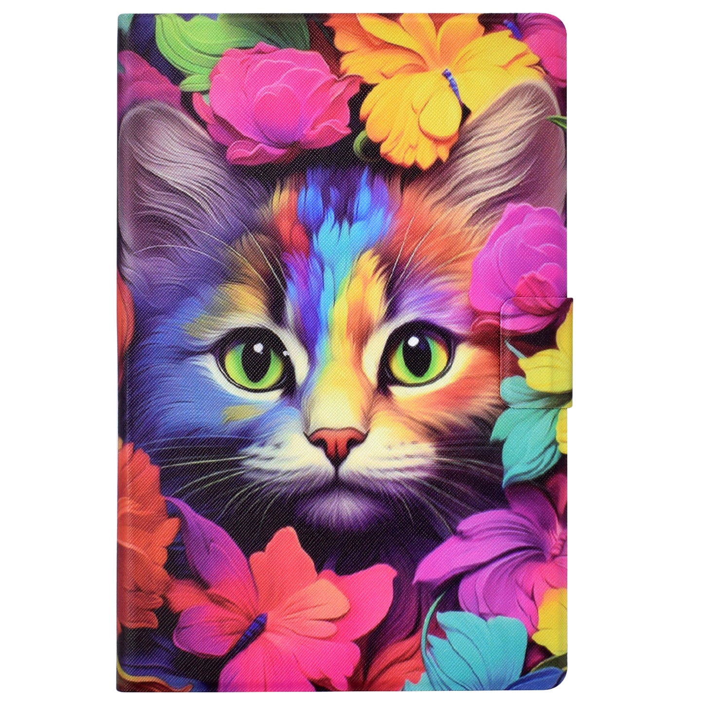 For Amazon Fire 7 (2022) PU Leather E-Reader Case Pattern Printing Stand Cover - Rose Cat