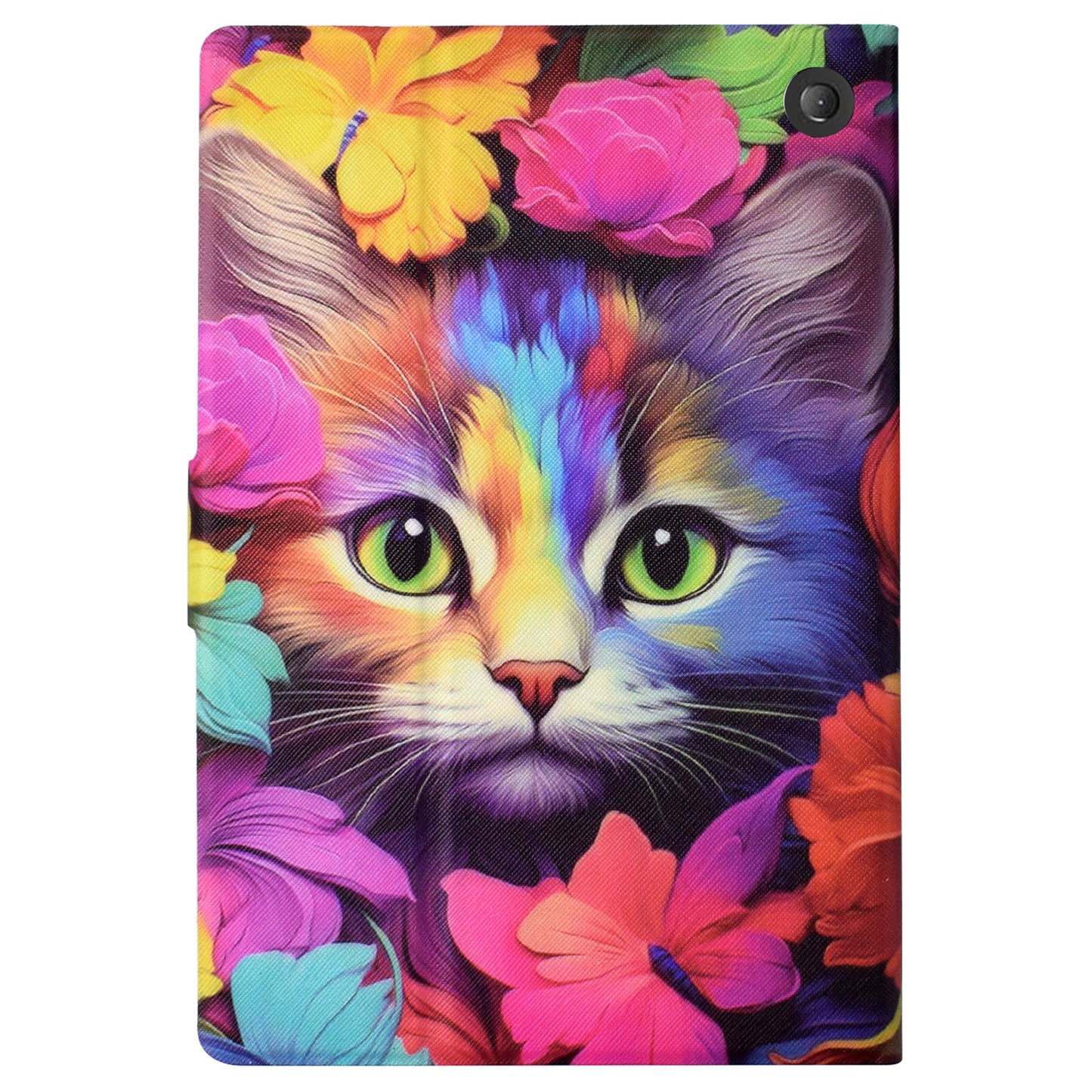 For Amazon Fire 7 (2022) PU Leather E-Reader Case Pattern Printing Stand Cover - Rose Cat