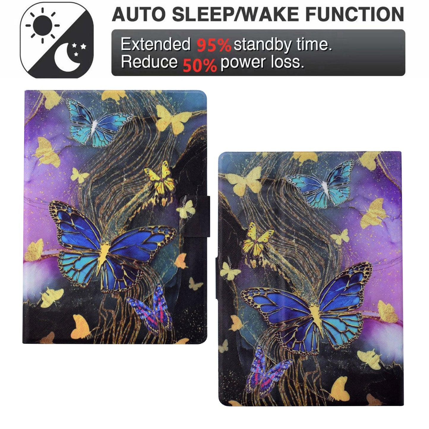 For Amazon Kindle Paperwhite (2021) Case Card Slot Pattern Printing Leather E-Reader Cover - Golden Butterflies